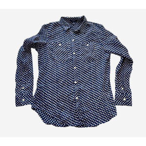Chaps Navy White Polka Dot Cotton Button Down Shirt Size M Long Sleeve